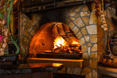 Wood fired traditional stone oven in restaurant