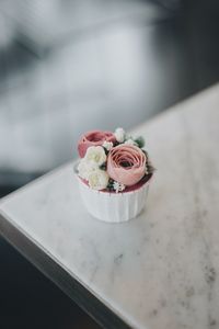 Close-up of cupcake on table