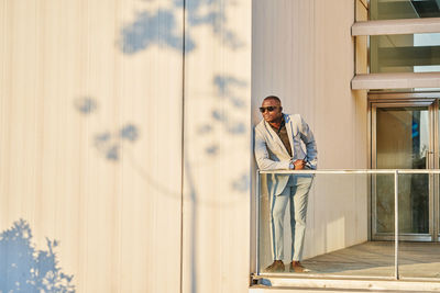 African american businessman at sunset in a building.