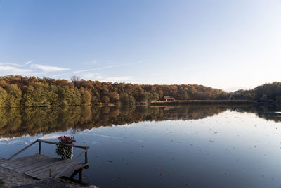 Scenic view of lake against clear sky