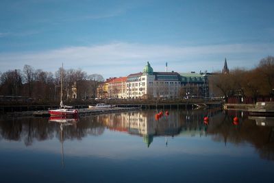 Reflection of buildings in city