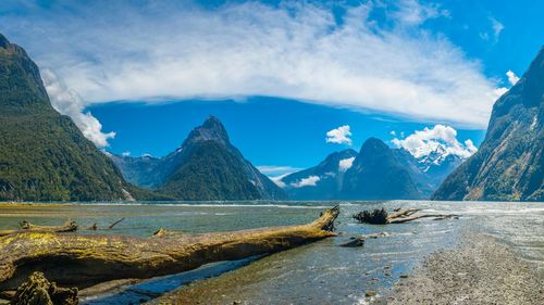 Scenic view of snowcapped mountains against sky