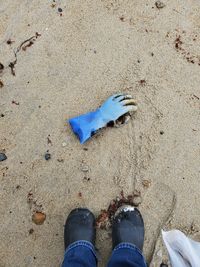 Low section of person standing on sand