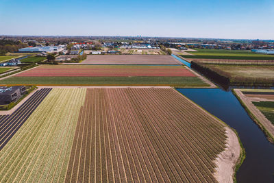 High angle view of agricultural field against sky