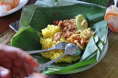 Close-up of food served on table