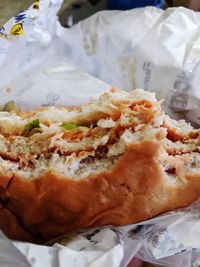 Close-up of food served on paper