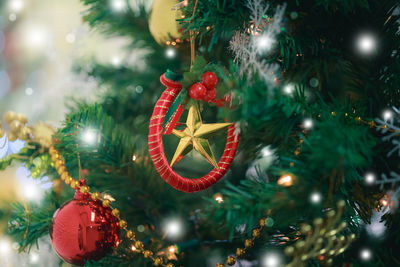 Close-up of christmas decoration hanging on tree