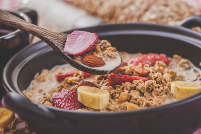 Close-up of breakfast served in bowl