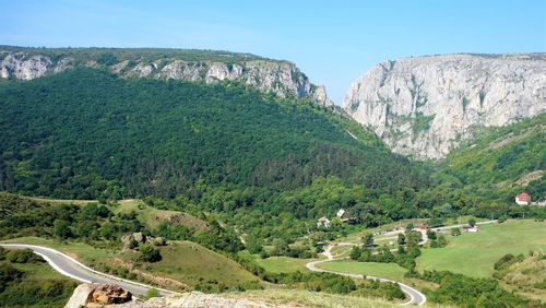 Scenic view of mountains against clear sky