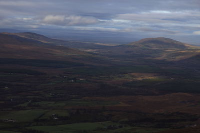 Scenic view of mountains against cloudy sky