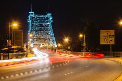 Light trails on road at night