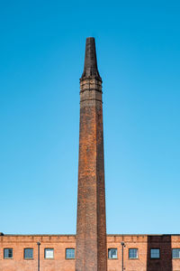 Low angle view of building against clear blue sky