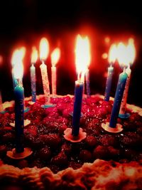 Close-up of lit tea light candle