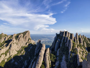 Panoramic view of rocks by sea against sky