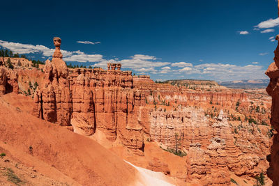 View of rock formations against cloudy sky