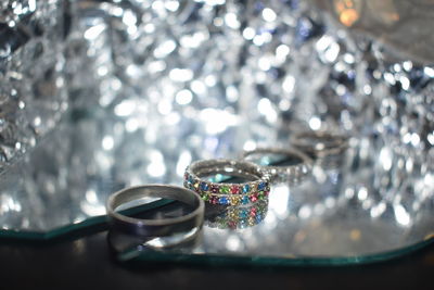 Close-up of illuminated christmas decoration on table