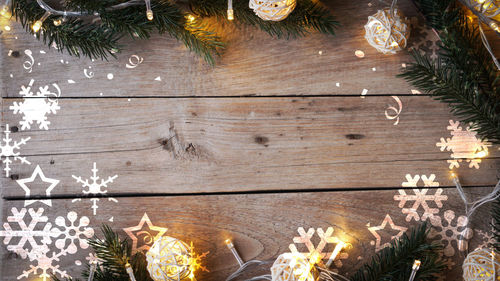 High angle view of christmas tree on floor