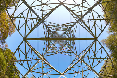 Low angle view of electricity pylon against sky