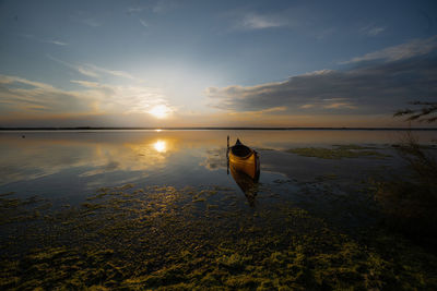 Scenic view of lake against sky during sunset