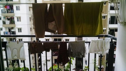 Clothes drying on display at store