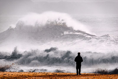 Rear view of man looking at sea shore