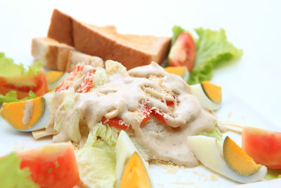 Close-up of breakfast served in plate