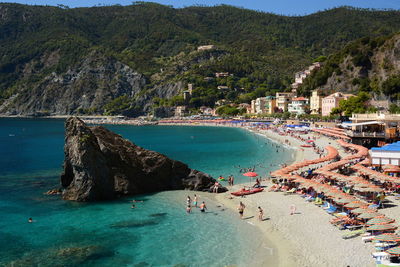 High angle view of people on beach