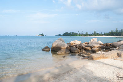 Scenic view of beach against cloudy sky