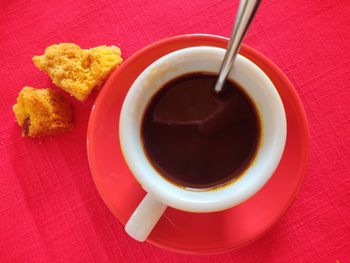 High angle view of breakfast on table