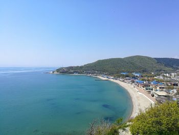 High angle view of sea against clear sky