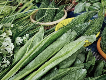 High angle view of vegetables for sale in market