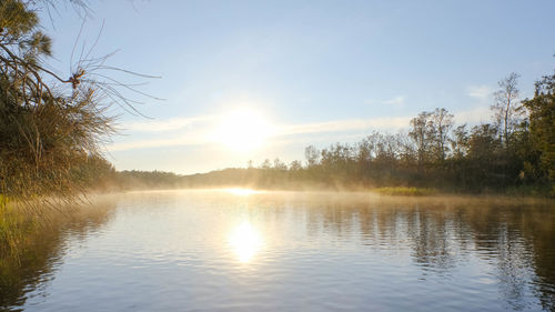 Scenic view of lake against sky during sunset