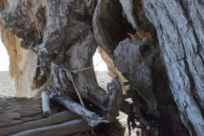 Close-up of rock formation in water