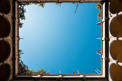 Low angle view of sculpture against clear blue sky