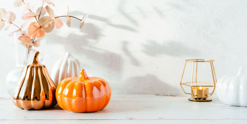 Close-up of christmas decorations on table