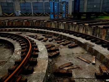 High angle view of railroad tracks on road