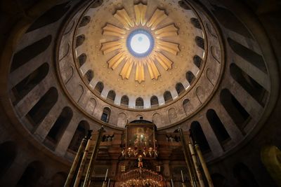 Low angle view of illuminated cathedral
