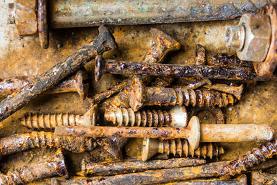 Close-up of rusty nails