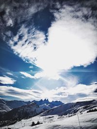 Scenic view of snowcapped mountains against sky