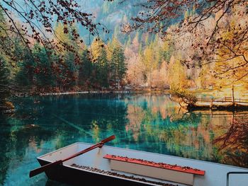 High angle view of boat moored in lake