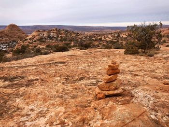 Rock formations on landscape against sky