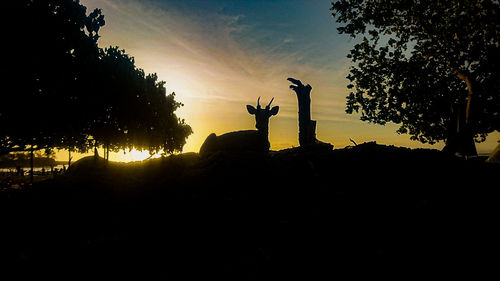 Silhouette of statue at sunset