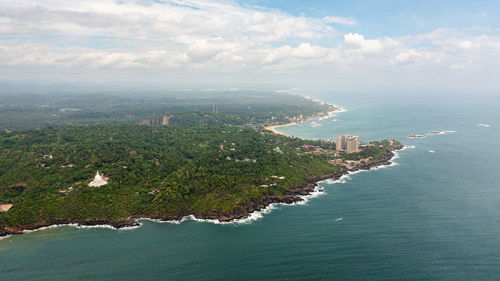 Top view of coastline with beaches and hotels. unawatuna, sri lanka.