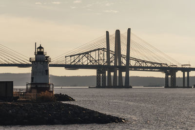 View of bridge over sea against cloudy sky