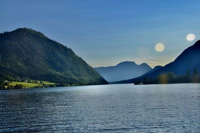 Scenic view of lake against sky during sunset