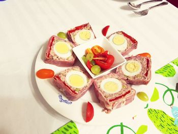 High angle view of food on table