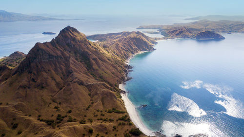 High angle view of mountains and sea