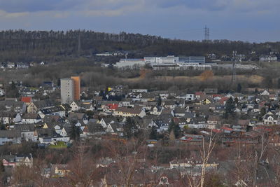 High angle view of townscape against sky