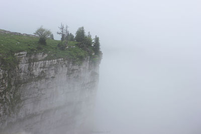 Low angle view of waterfall against clear sky