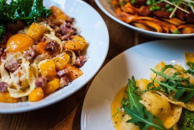 Close-up of food served on table